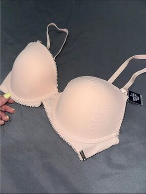 NWT Nautica Women's Light Pink Ribbed Push Up Bra Size 34C
